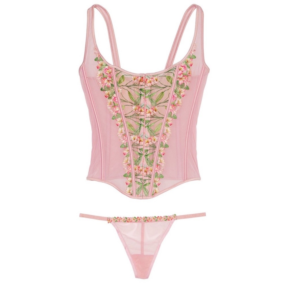NWT Victoria's Secret Pink Lily Embroidered Corset G String 2 piece Set, Med DD - Picture 13 of 16